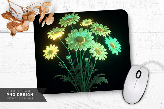 Neon Daisies in Yellow and Green Mouse Pad PNG Design Sublimation Regulrcrative 