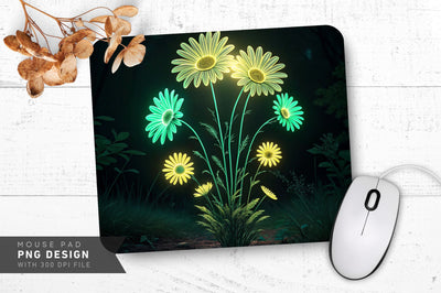 Neon Daisies in Yellow and Green Mouse Pad PNG Design Sublimation Regulrcrative 