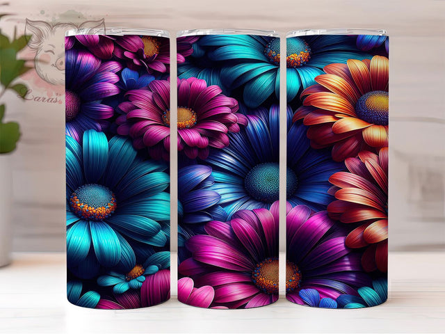 Neon Daisy Spring Flower Tumbler, Spring Flower Tumbler, Bright Neon Wrap, Stylish 20oz Wrap, Sublimation Design, Trendy Gift Idea, Colorful Spring Wrap Sublimation Lara' s Designs 