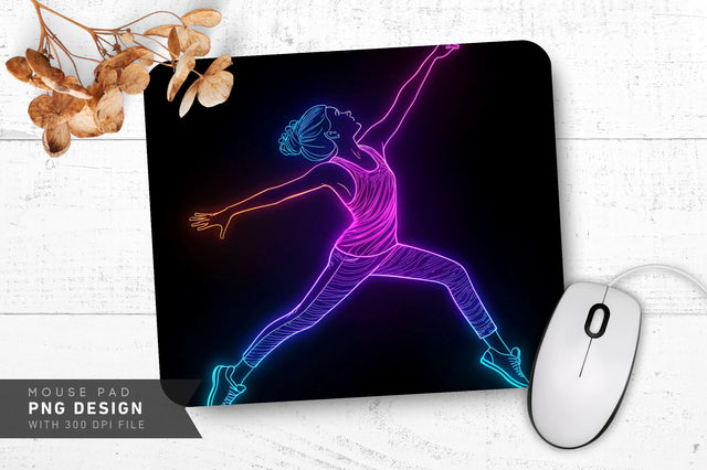 Neon Dancer Silhouette Mouse Pad PNG Design Sublimation Regulrcrative 