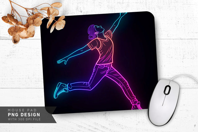 Neon Dancer Silhouette Mouse Pad PNG Design Sublimation Regulrcrative 