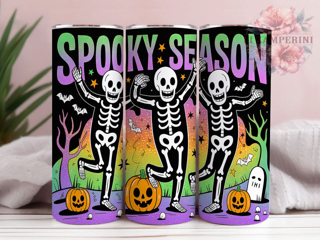 Neon Dancing Skeleton Halloween Tumbler, Neon Halloween Wrap, Spooky Season Tumbler, 20oz Sublimation Design, Halloween Party Cup, Glow In The Dark Tumbler, Skeleton Dance Gift Sublimation Li Zamperini 