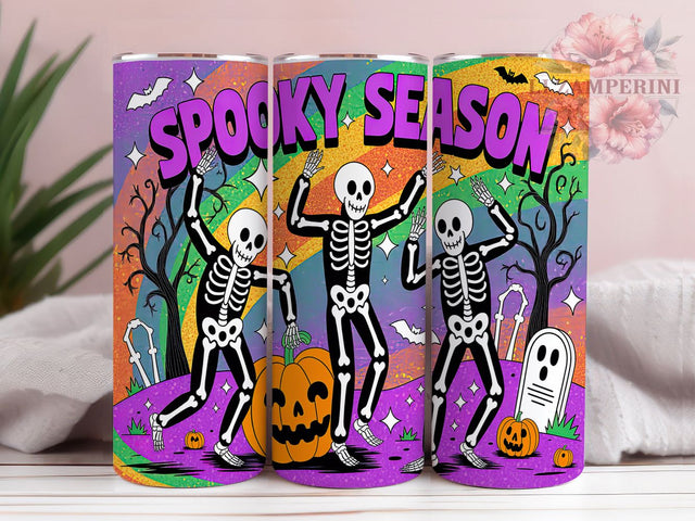 Neon Dancing Skeleton Halloween Tumbler, Neon Halloween Wrap, Spooky Season Tumbler, 20oz Sublimation Design, Halloween Party Cup, Glow In The Dark Tumbler, Skeleton Dance Gift Sublimation Li Zamperini 