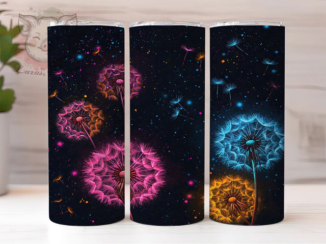 Neon Dandelion Pattern 20oz Colorful Tumbler, Neon Dandelion Design, Pattern Tumbler, Sublimation Wrap, 20oz Tumbler, Colorful Drinkware, Flower Gift, Bright Cup Sublimation Lara' s Designs 