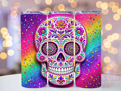 Neon Day of the Dead Sugar Skull 20oz Tumbler, Neon Sugar Skull, Day of the Dead, Glowing Calavera, 20oz Tumbler Wrap, Sublimation Design, Vibrant Holiday, Digital Download Sublimation SvggirlplusArt 