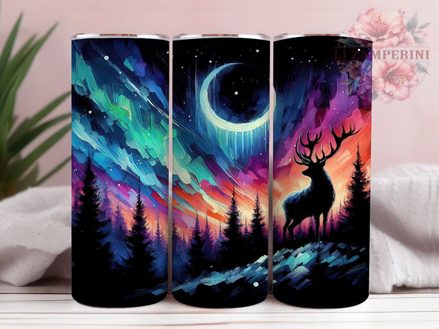 Neon Deer Hunter Outdoor Tumbler Wrap, Bright Buck Pattern, Hunting Life Cup, Neon Wildlife Art, Deer Hunter Present, Modern Hunting Style, Outdoor Sports Tumbler Sublimation Li Zamperini 