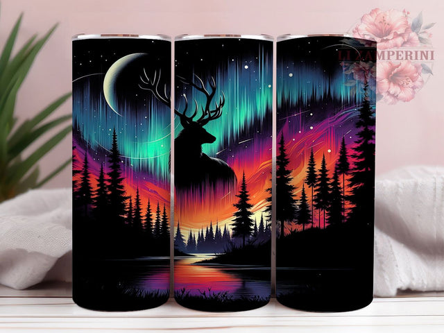 Neon Deer Hunter Outdoor Tumbler Wrap, Bright Buck Pattern, Hunting Life Cup, Neon Wildlife Art, Deer Hunter Present, Modern Hunting Style, Outdoor Sports Tumbler Sublimation Li Zamperini 