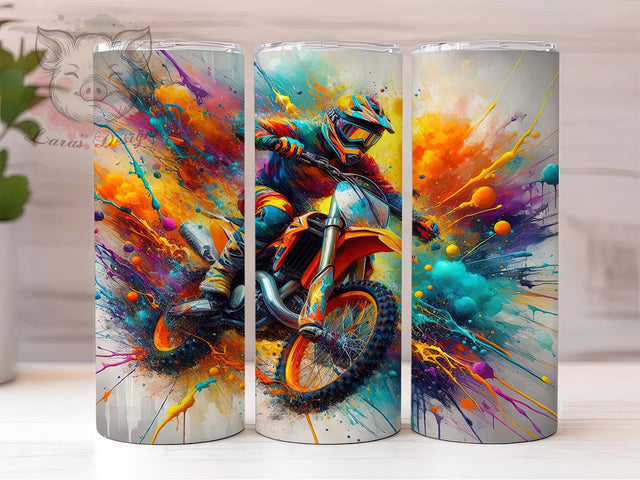 Neon Dirtbike Racing Tumbler, Dirtbike Neon Tumbler, 20oz Racing Tumbler, Neon Rainbow Wrap, Dirtbike Design, Racing Enthusiast Tumbler, Vibrant Motorcycle Tumbler Sublimation Lara' s Designs 