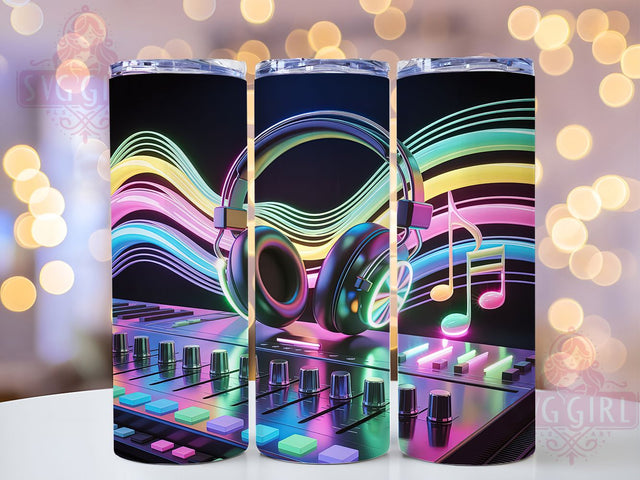 Neon DJ Music Equalizer Tumbler, Music Equalizer Pattern, Sound Engineer Design, 20Oz Sublimation Wrap, Vibrant Music Art, Neon Audio Texture, Tumbler Sublimation Sublimation SvggirlplusArt 