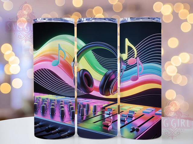 Neon DJ Music Equalizer Tumbler, Music Equalizer Pattern, Sound Engineer Design, 20Oz Sublimation Wrap, Vibrant Music Art, Neon Audio Texture, Tumbler Sublimation Sublimation SvggirlplusArt 