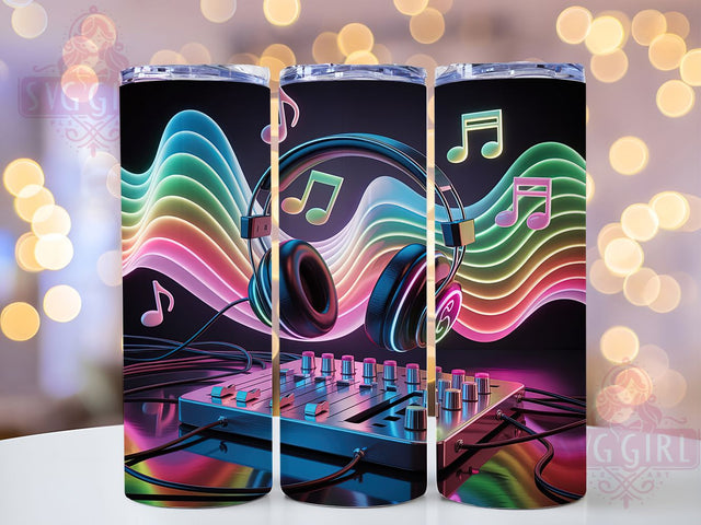 Neon DJ Music Equalizer Tumbler, Music Equalizer Pattern, Sound Engineer Design, 20Oz Sublimation Wrap, Vibrant Music Art, Neon Audio Texture, Tumbler Sublimation Sublimation SvggirlplusArt 