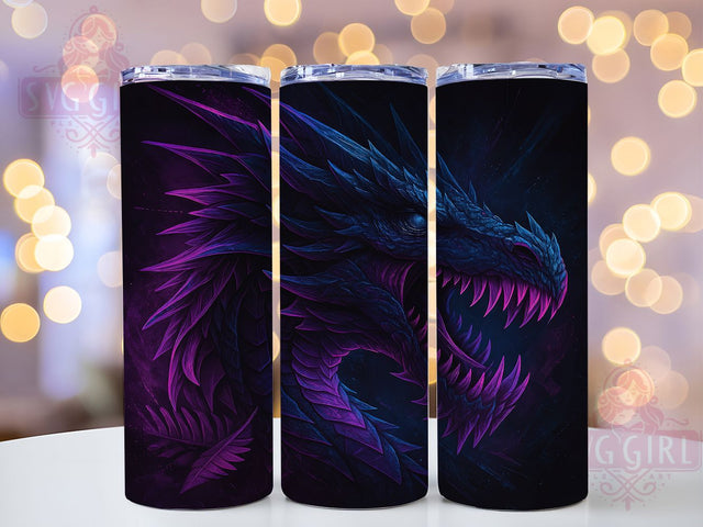 Neon Dragon Fantasy Tumbler, Neon Dragon Wrap, Fantasy Tumbler Art, Custom Cup Design, Dragon Sublimation Print, Mythical Beast Tumbler, Glowing Dragon Design Sublimation SvggirlplusArt 