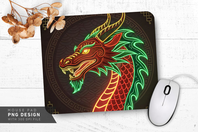 Neon Dragon in Oriental Style Mouse Pad PNG Design Sublimation Regulrcrative 