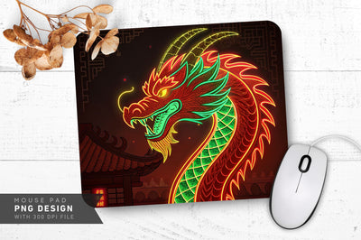 Neon Dragon in Oriental Style Mouse Pad PNG Design Sublimation Regulrcrative 