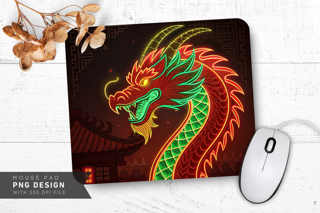 Neon Dragon in Oriental Style Mouse Pad PNG Design Sublimation Regulrcrative 