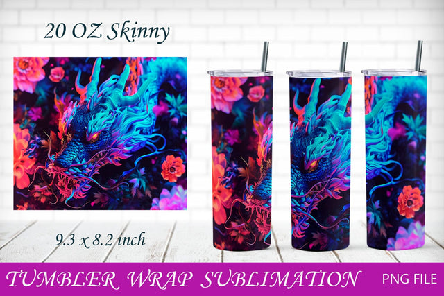 Neon dragon tumbler wrap, Fantasy 20oz tumbler, 3d sublimation Sublimation AnastasiyaArtDesign 
