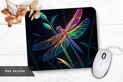 Neon Dragonfly with Glowing Wings Mouse Pad PNG Design Sublimation Regulrcrative 