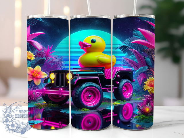 Neon Duck Jeep Adventure Tumbler, Happy Duck Jeep, Jeep Lover Tumbler, Neon Tumbler Wrap, Fun Jeep Design, Adventure Tumbler PNG, Bright Duck Wrap Sublimation ToriDesigns 