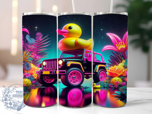 Neon Duck Jeep Adventure Tumbler, Happy Duck Jeep, Jeep Lover Tumbler, Neon Tumbler Wrap, Fun Jeep Design, Adventure Tumbler PNG, Bright Duck Wrap Sublimation ToriDesigns 