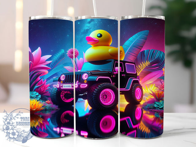 Neon Duck Jeep Adventure Tumbler, Happy Duck Jeep, Jeep Lover Tumbler, Neon Tumbler Wrap, Fun Jeep Design, Adventure Tumbler PNG, Bright Duck Wrap Sublimation ToriDesigns 