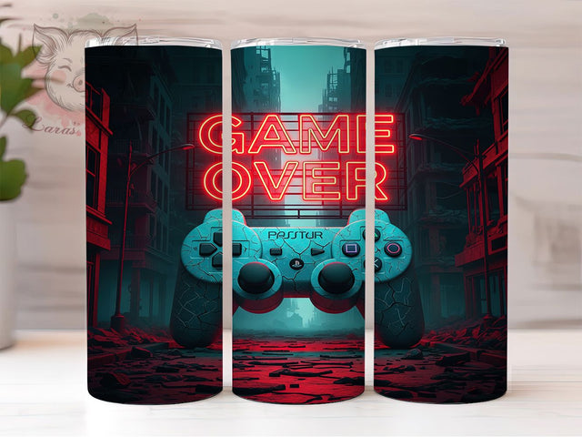 Neon Electric Game Over Tumbler, Neon Gamer Tumbler, Video Game Tumbler Design, Sublimation Gaming PNG, 20oz Skinny Gamer Wrap, Retro Game Tumbler, Arcade Neon Tumbler Design Sublimation Lara' s Designs 