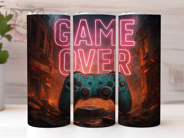 Neon Electric Game Over Tumbler, Neon Gamer Tumbler, Video Game Tumbler Design, Sublimation Gaming PNG, 20oz Skinny Gamer Wrap, Retro Game Tumbler, Arcade Neon Tumbler Design Sublimation Lara' s Designs 