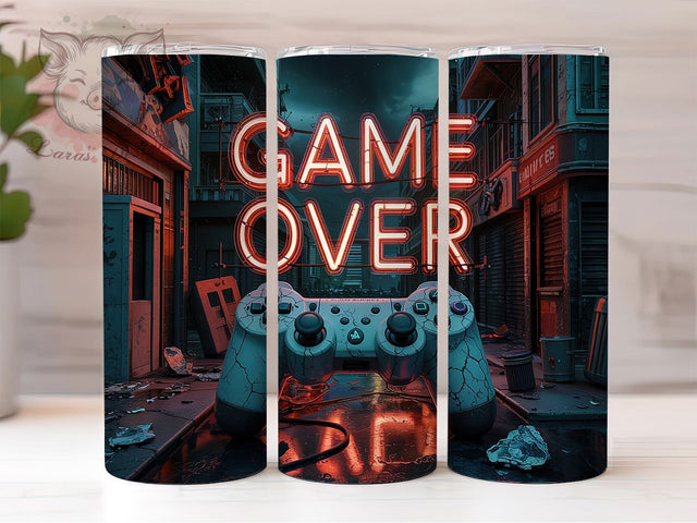 Neon Electric Game Over Tumbler, Neon Gamer Tumbler, Video Game Tumbler Design, Sublimation Gaming PNG, 20oz Skinny Gamer Wrap, Retro Game Tumbler, Arcade Neon Tumbler Design Sublimation Lara' s Designs 