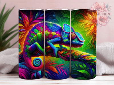 Neon Exotic Chameleon Tumbler, Nature Theme, Vibrant Style, Exotic Design, Bold Pattern, 20Oz Tumbler, Sublimation Wrap Sublimation Li Zamperini 
