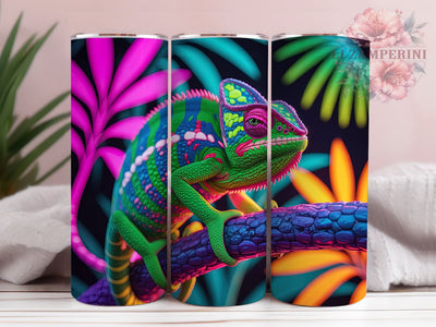 Neon Exotic Chameleon Tumbler, Nature Theme, Vibrant Style, Exotic Design, Bold Pattern, 20Oz Tumbler, Sublimation Wrap Sublimation Li Zamperini 