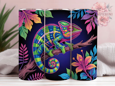 Neon Exotic Chameleon Tumbler, Nature Theme, Vibrant Style, Exotic Design, Bold Pattern, 20Oz Tumbler, Sublimation Wrap Sublimation Li Zamperini 