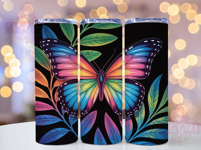 Neon Fantasy Butterfly Tumbler, Colorful Butterfly Pattern, Fantasy Butterfly Design, 20Oz Sublimation Wrap, Glowing Butterfly Art, Vibrant Fantasy Texture, Tumbler Sublimation Sublimation SvggirlplusArt 
