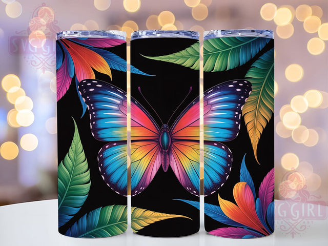 Neon Fantasy Butterfly Tumbler, Colorful Butterfly Pattern, Fantasy Butterfly Design, 20Oz Sublimation Wrap, Glowing Butterfly Art, Vibrant Fantasy Texture, Tumbler Sublimation Sublimation SvggirlplusArt 