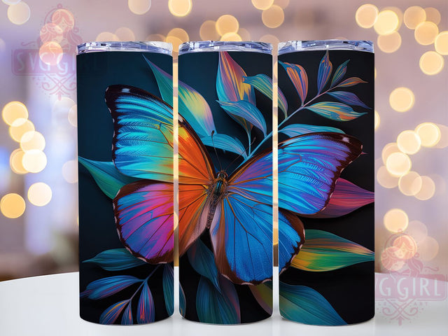 Neon Fantasy Butterfly Tumbler, Colorful Butterfly Pattern, Fantasy Butterfly Design, 20Oz Sublimation Wrap, Glowing Butterfly Art, Vibrant Fantasy Texture, Tumbler Sublimation Sublimation SvggirlplusArt 