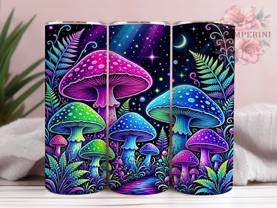 Neon Fantasy Mushrooms 20oz Tumbler, Fantasy Mushrooms, Neon Style, Magical Theme, Sublimation Wrap, 20oz Tumbler, Vibrant Aesthetic, Enchanted Design Sublimation Li Zamperini 