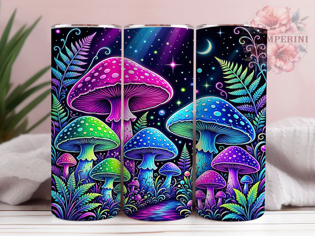Neon Fantasy Mushrooms 20oz Tumbler, Fantasy Mushrooms, Neon Style, Magical Theme, Sublimation Wrap, 20oz Tumbler, Vibrant Aesthetic, Enchanted Design Sublimation Li Zamperini 