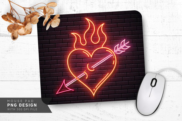 Neon Flaming Heart Mouse Pad PNG Design Sublimation Regulrcrative 