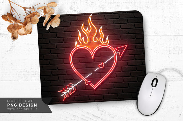 Neon Flaming Heart Mouse Pad PNG Design Sublimation Regulrcrative 