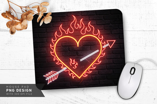 Neon Flaming Heart Mouse Pad PNG Design Sublimation Regulrcrative 
