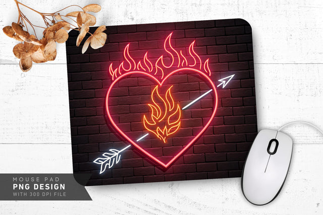 Neon Flaming Heart Mouse Pad PNG Design Sublimation Regulrcrative 