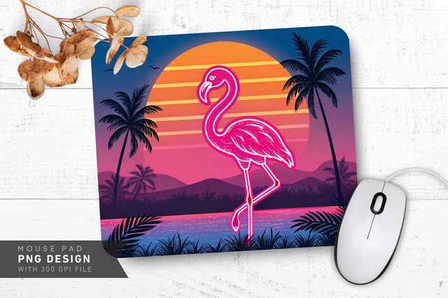 Neon Flamingo Sunset Mouse Pad PNG Design Sublimation Regulrcrative 