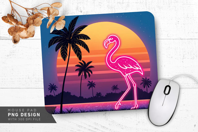 Neon Flamingo Sunset Mouse Pad PNG Design Sublimation Regulrcrative 