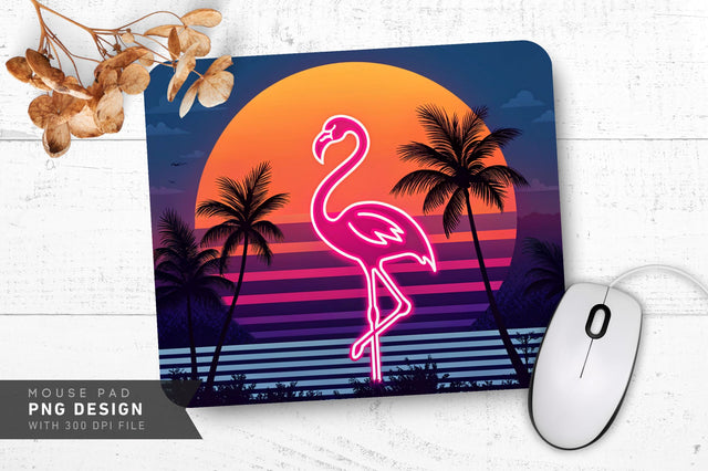 Neon Flamingo Sunset Mouse Pad PNG Design Sublimation Regulrcrative 