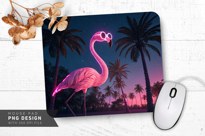 Neon Flamingo with Sunglasses under Palm Trees Mouse Pad Design Sublimation Regulrcrative 