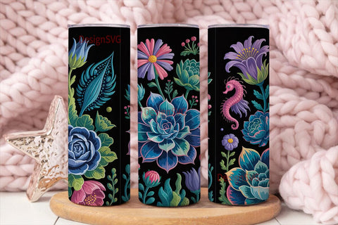 Neon Floral Garden 20oz Tumbler Wrap Sublimation DesignSVG 