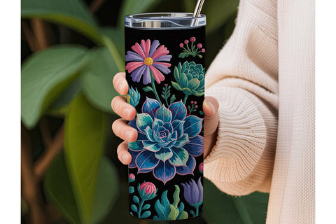 Neon Floral Garden 20oz Tumbler Wrap Sublimation DesignSVG 