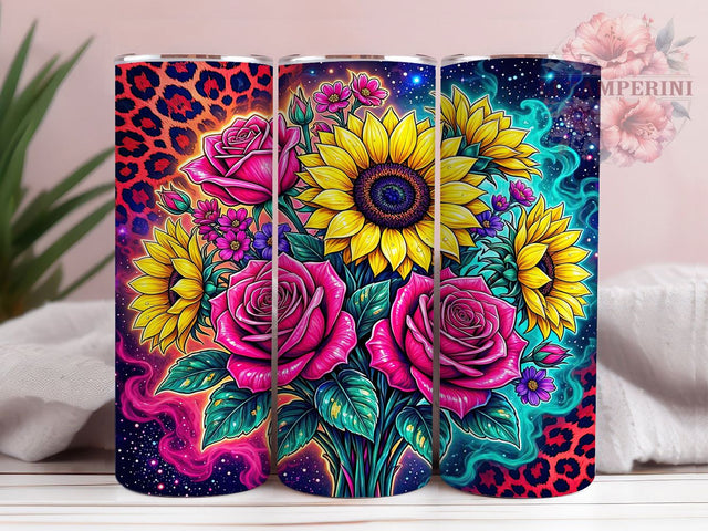 Neon Floral Leopard 20oz Tumbler, Neon Motif, Floral Design, Leopard Print, Bold Style, Trendy Aesthetic, 20oz Wrap, Sublimation Tumbler Sublimation Li Zamperini 