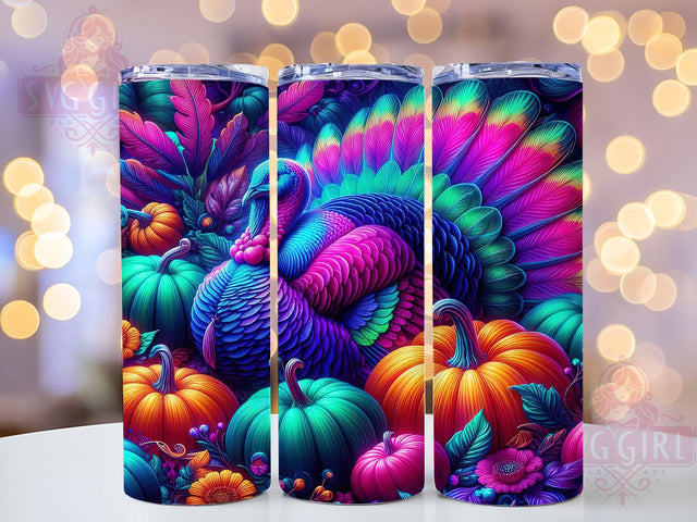 Neon Floral Thanksgiving Turkey Tumbler, Neon Flowers Wrap, Autumn Pumpkin Design, 20oz Sublimation Wrap, Festive Fall Drinkware, Seasonal Harvest Tumbler, Bright Thanksgiving Wrap Sublimation SvggirlplusArt 