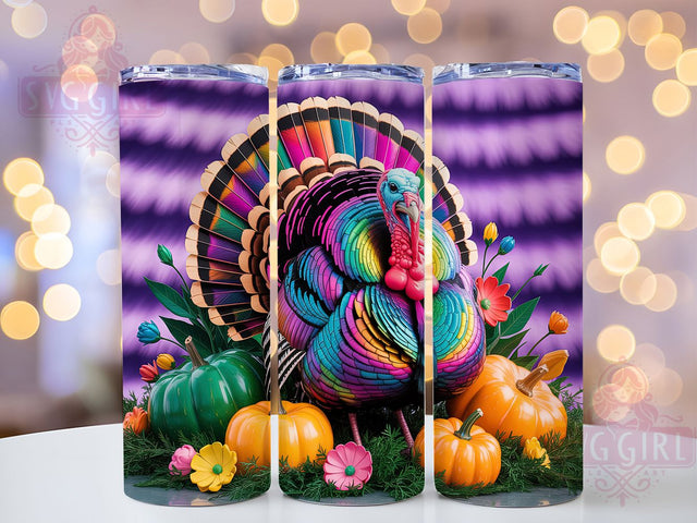Neon Floral Thanksgiving Turkey Tumbler, Neon Flowers Wrap, Autumn Pumpkin Design, 20oz Sublimation Wrap, Festive Fall Drinkware, Seasonal Harvest Tumbler, Bright Thanksgiving Wrap Sublimation SvggirlplusArt 