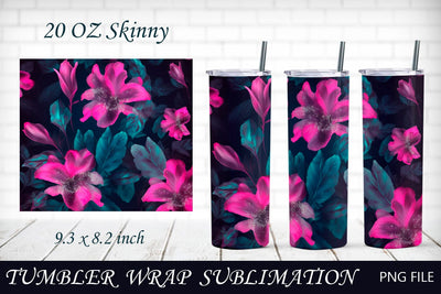 Neon flower tumbler wrap, Pink floral background png, 20 oz skinny design Sublimation AnastasiyaArtDesign 