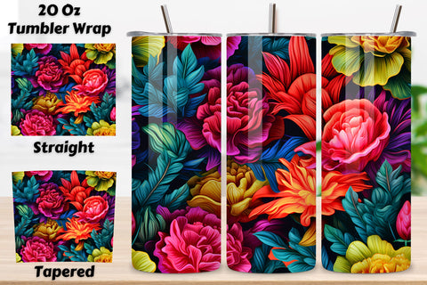 Neon Flowers Tumbler Wrap | vibrant neon Tumbler Wrap, Neon Colorful Roses 20 oz Skinny Tumbler Sublimation Design, Straight And Tapered Tumbler Wrap, Instant Digital Download PNG Sublimation FloridPrintables 